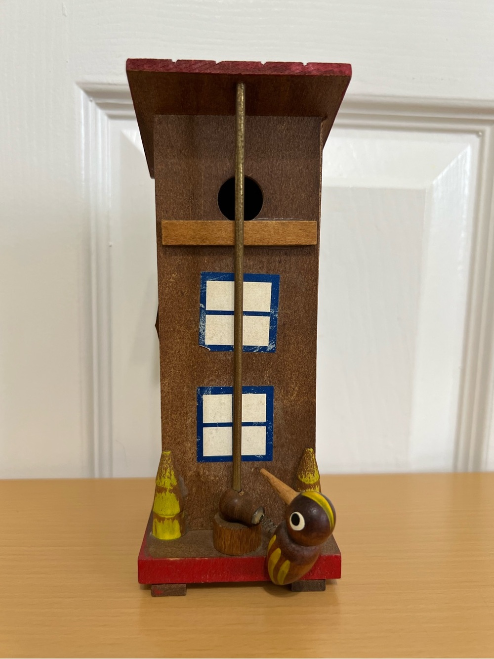 Vintage Made in Japan Wooden Woodpecker Coin Bank
